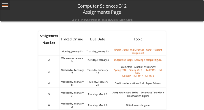 New assignments page