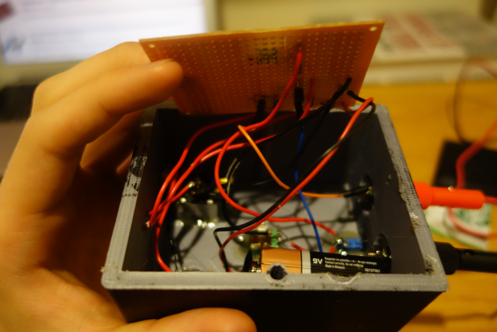 The completed (but messy) circuit in the enclosure