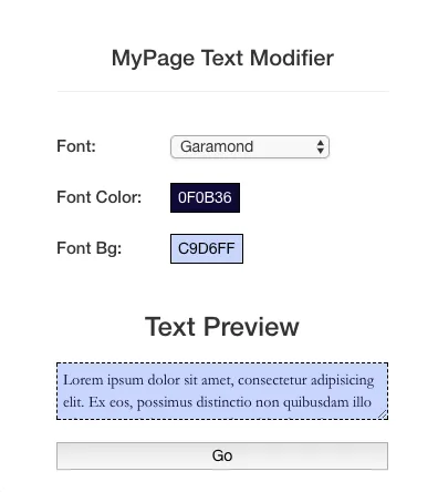 Preference panel