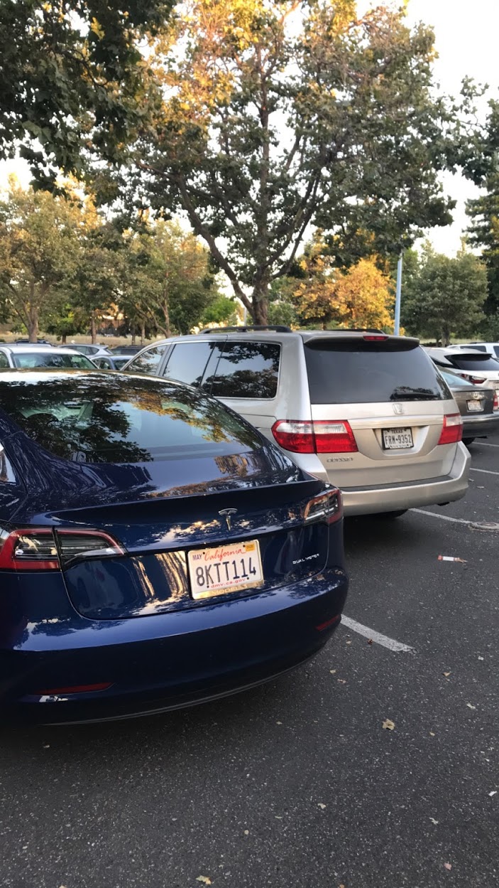 My minivan next to a Tesla