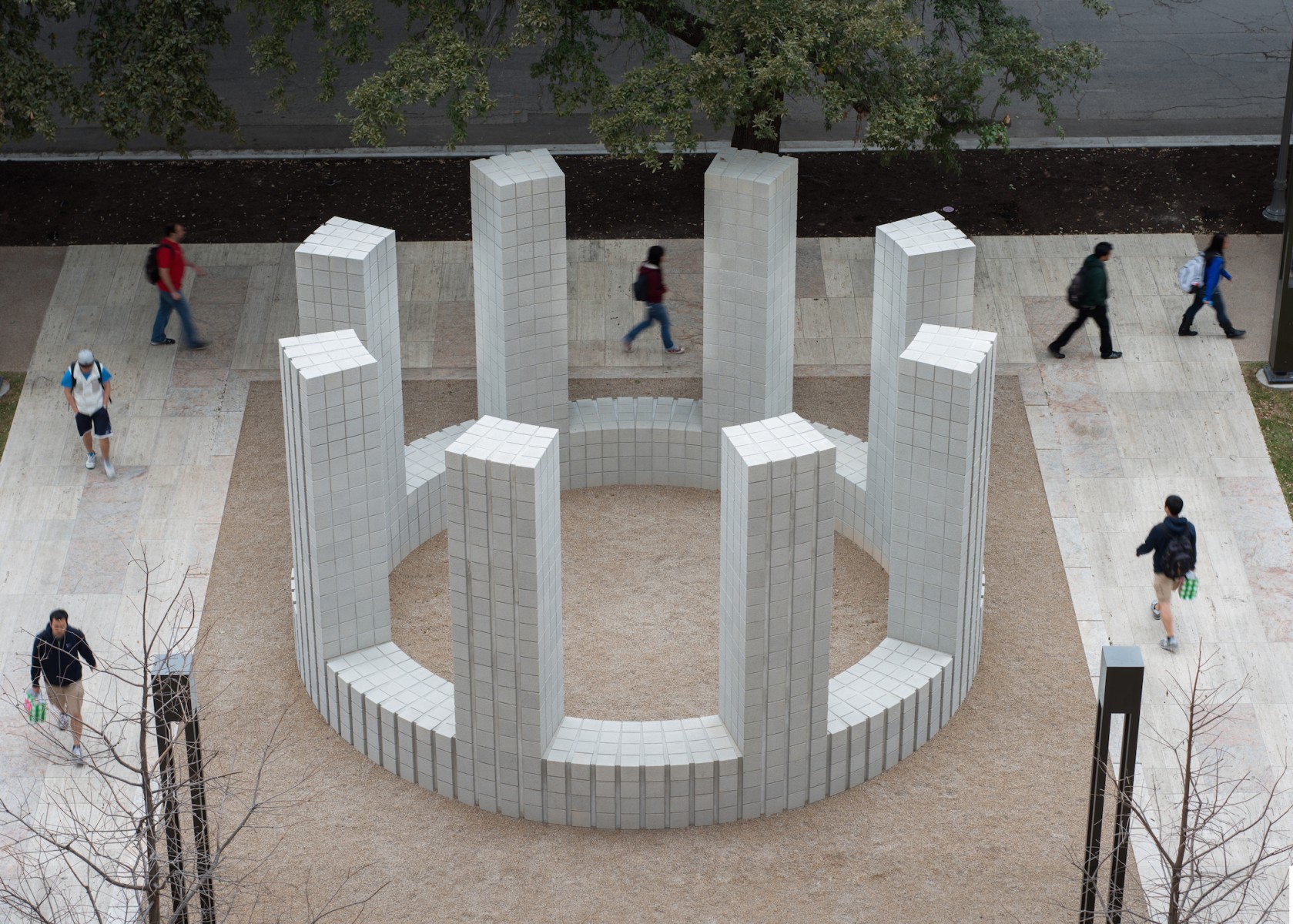 A photo of the actual sculpture on the University of Texas campus