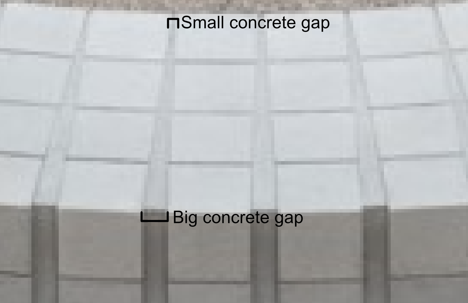 A zoomed-in picture showing the difference in gaps between blocks