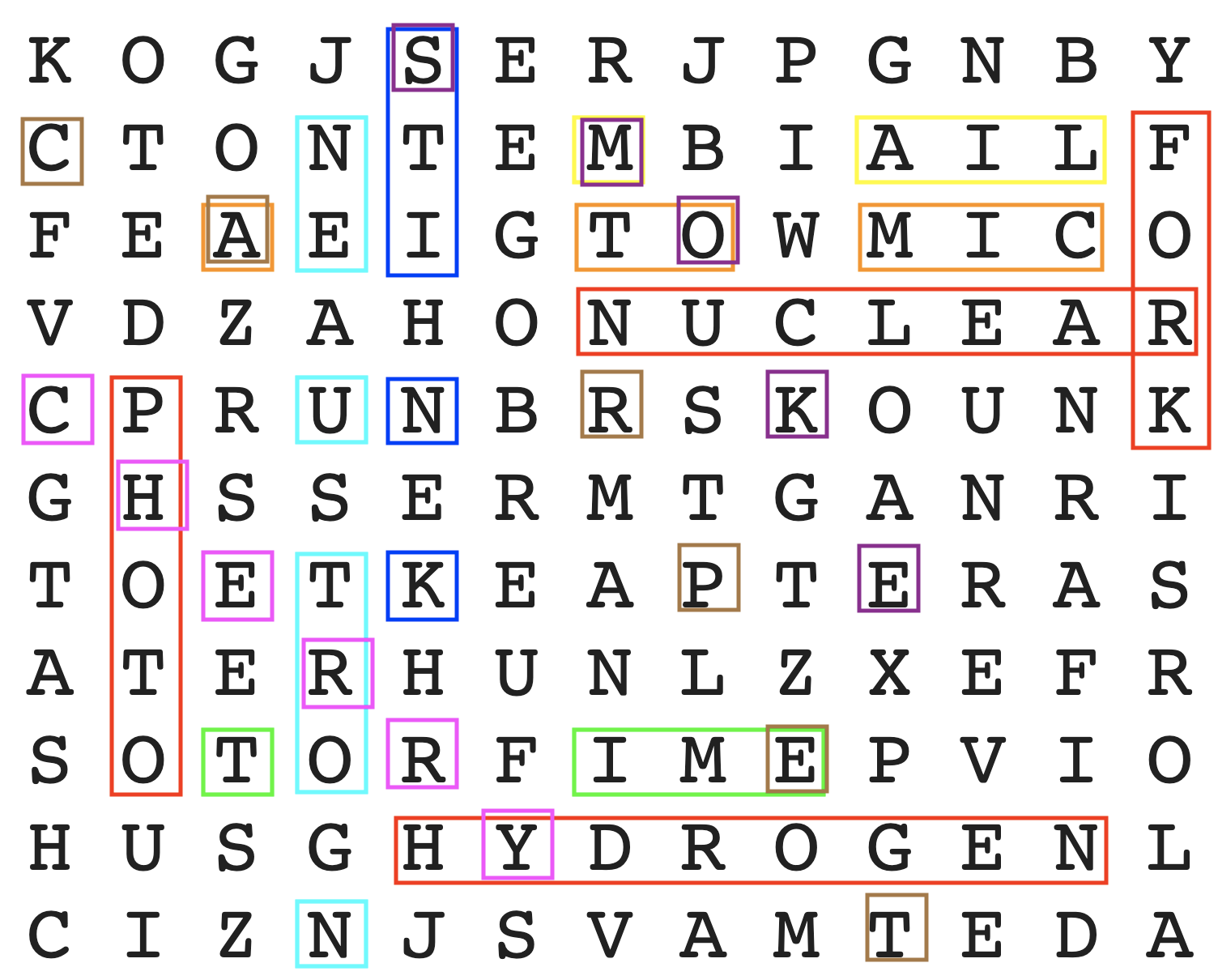 Initial word search grid