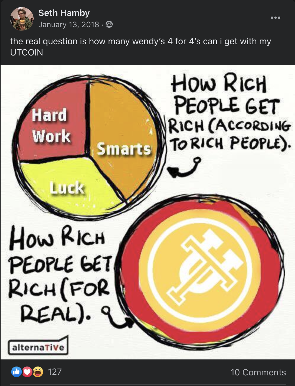 Meme showing that UTCoin is how people really get rich