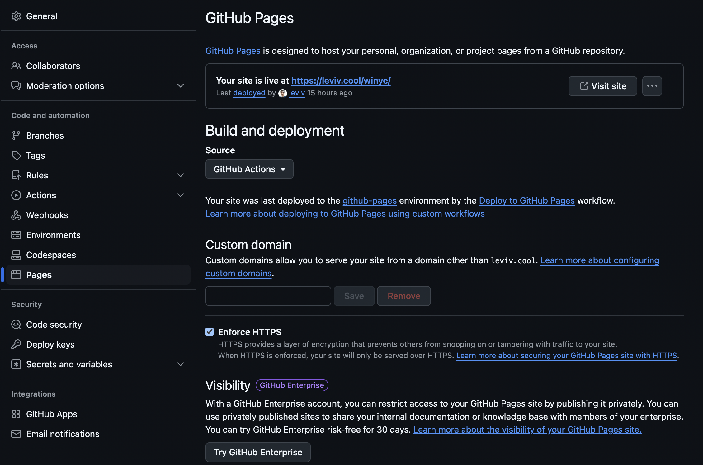 Github Pages deploy page