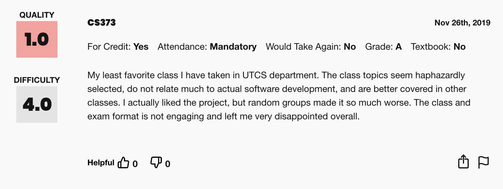 Rate my professor review