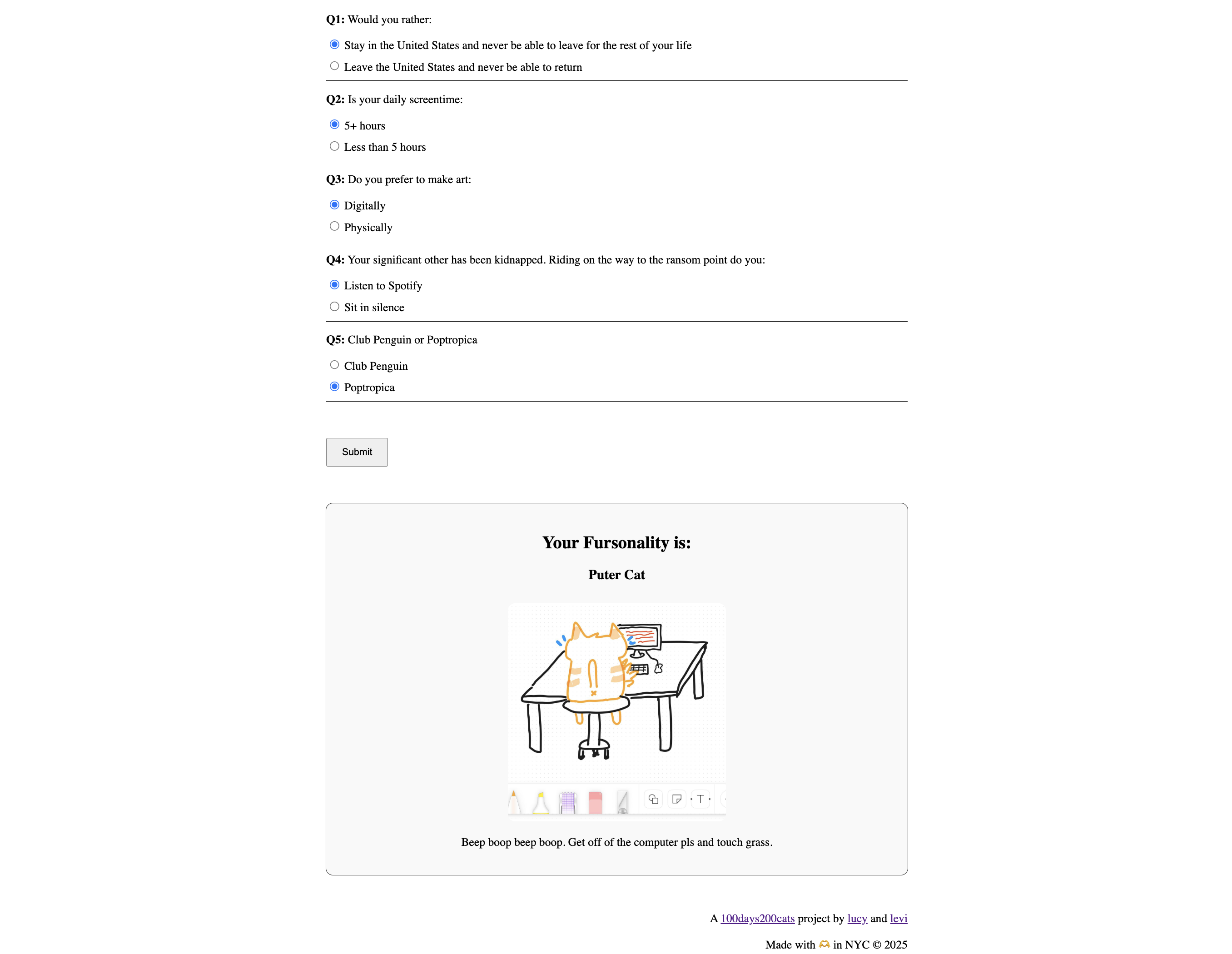 My answers to the personality test
